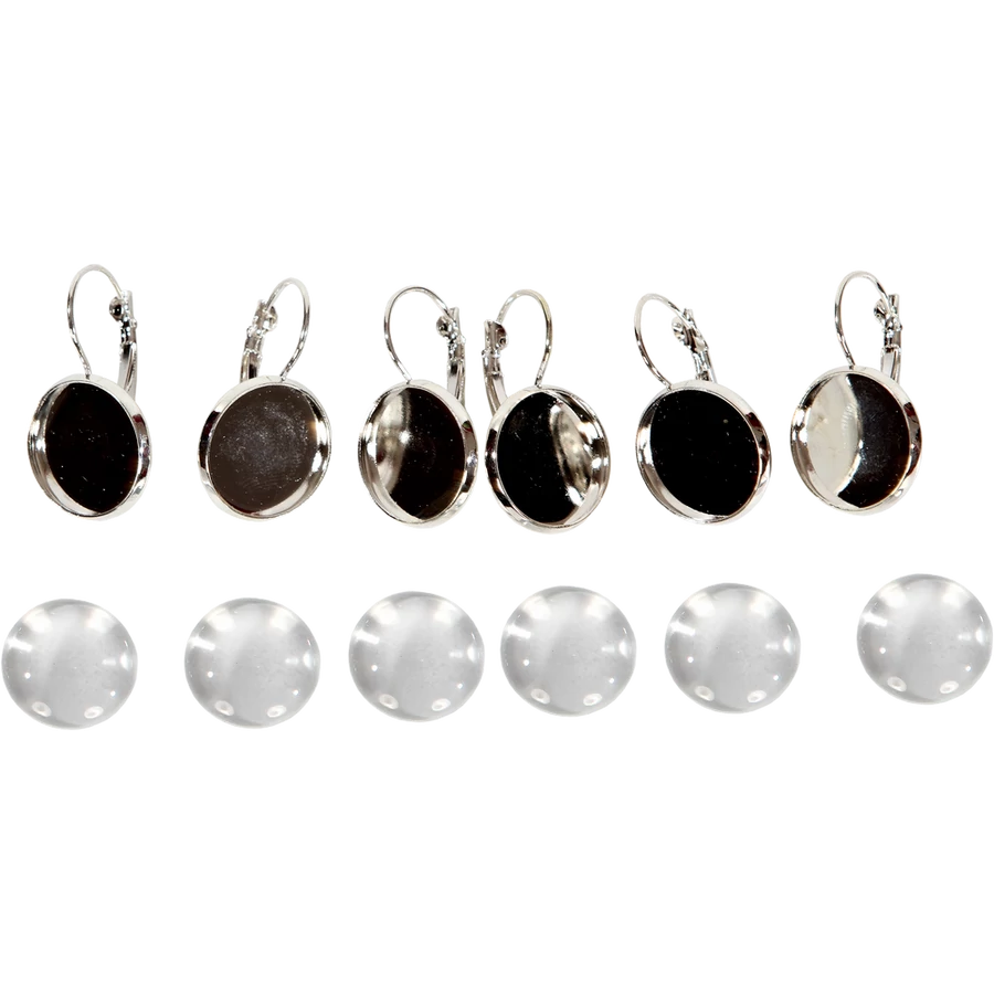 Smycketillbehör i metall - örhängen - med baslins, 16 mm (3 par/pack) - silver