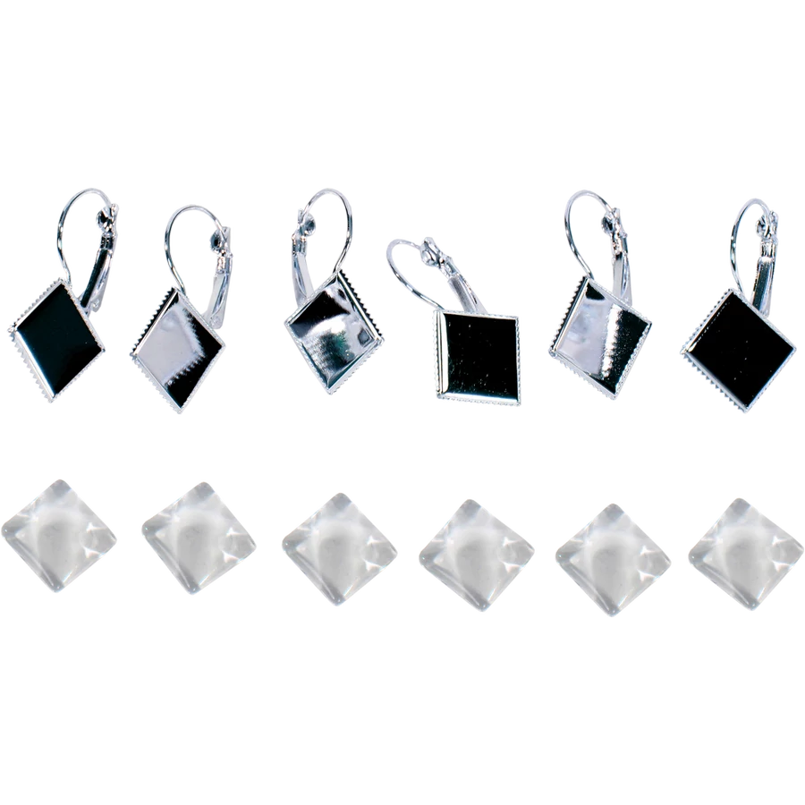 Smycketillbehör i metall - örhängen med baslins, 12 x 12 mm (3 par/pack) - silver