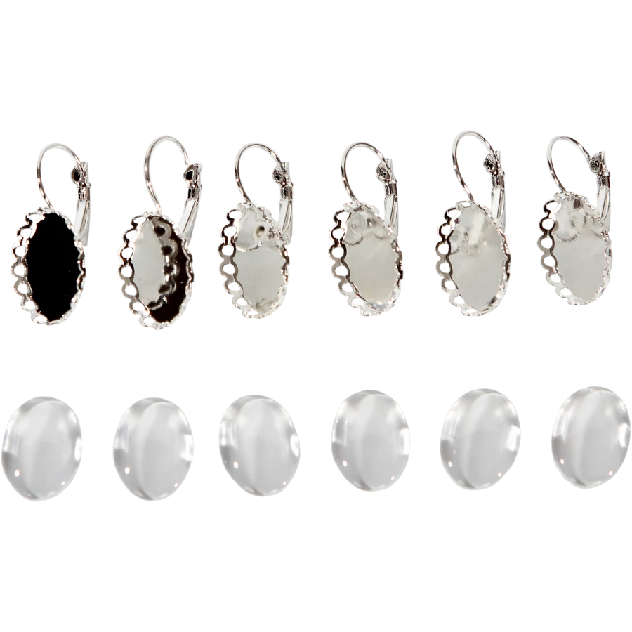 Smycketillbehör i metall - med baslins, 13 x 18 mm (3 par per pack) - silver