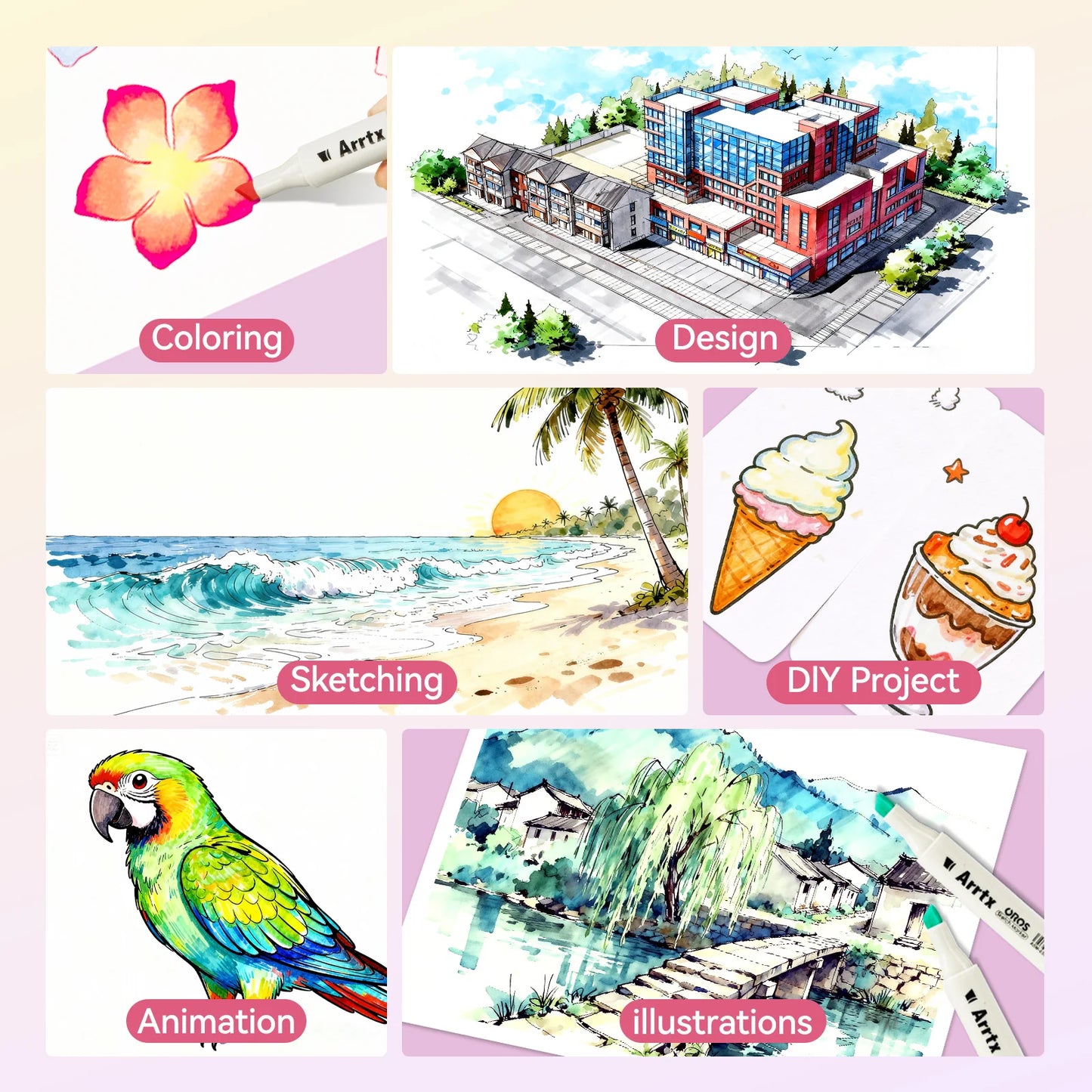 Arrtx Pastel 66 Alcohol Markers