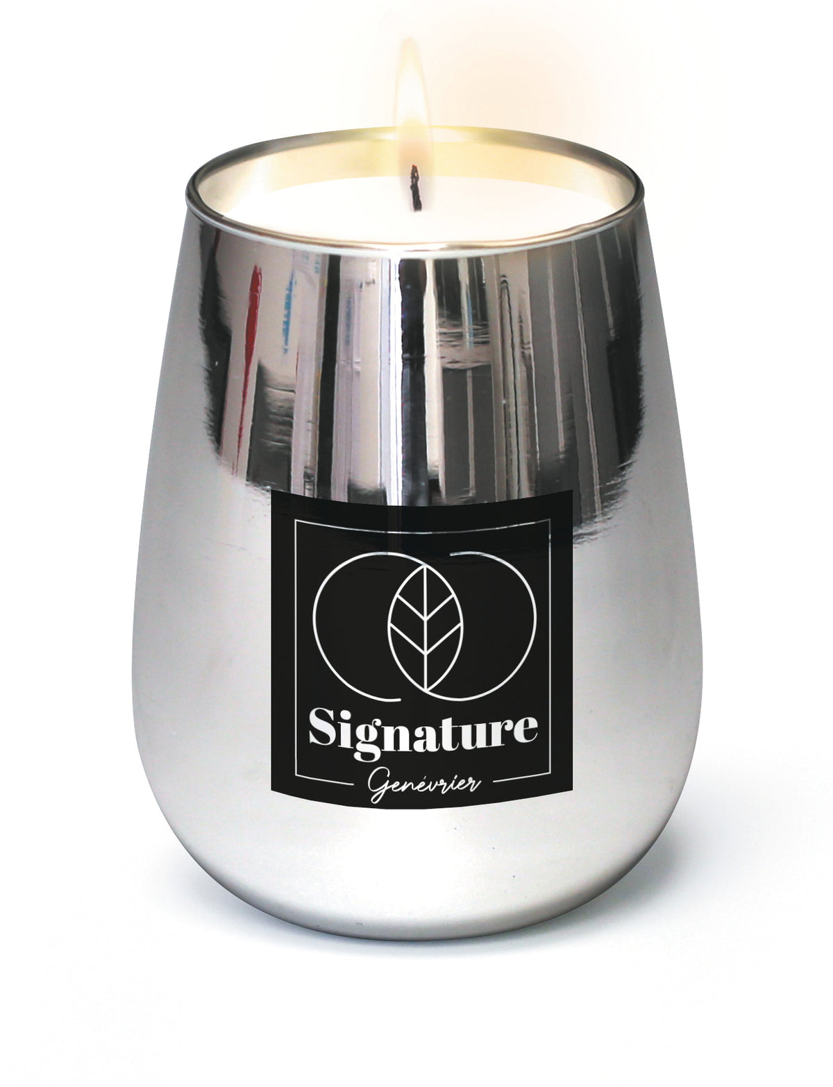 Silverfärgat Signature-ljus med etikett enbär