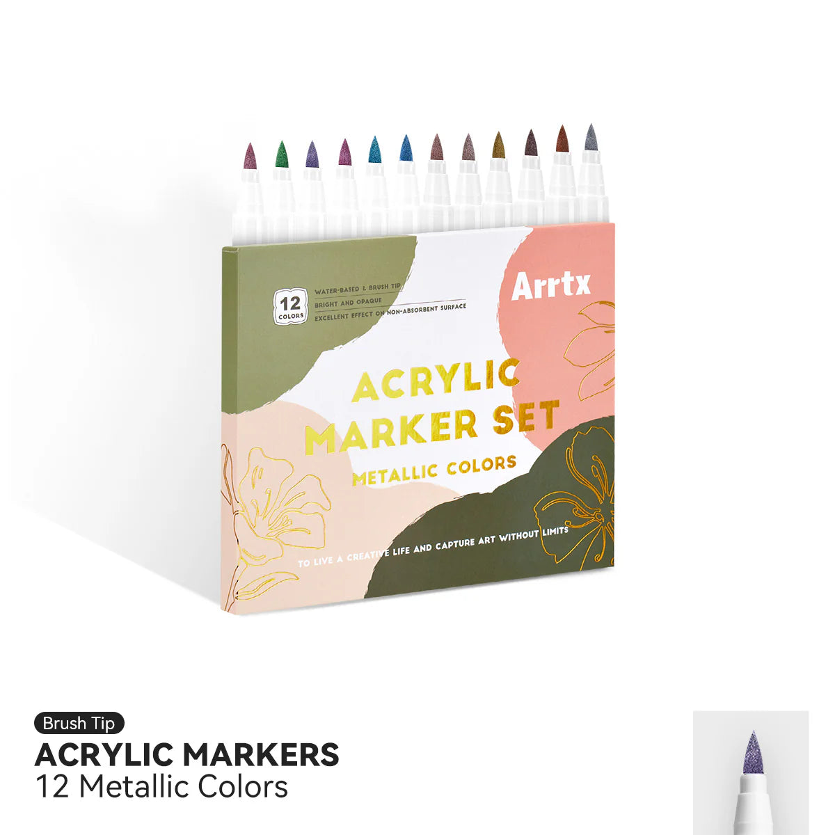 Arrtx Acrylic Marker Metallic Colors 12-pack