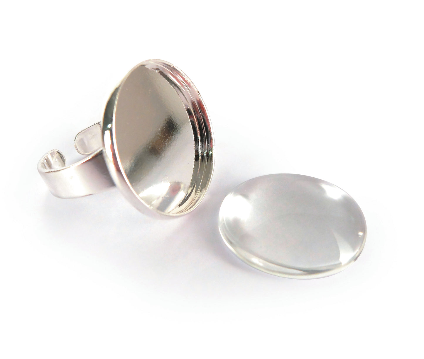 Rund ring med glaslins Ø 20 mm – Silver