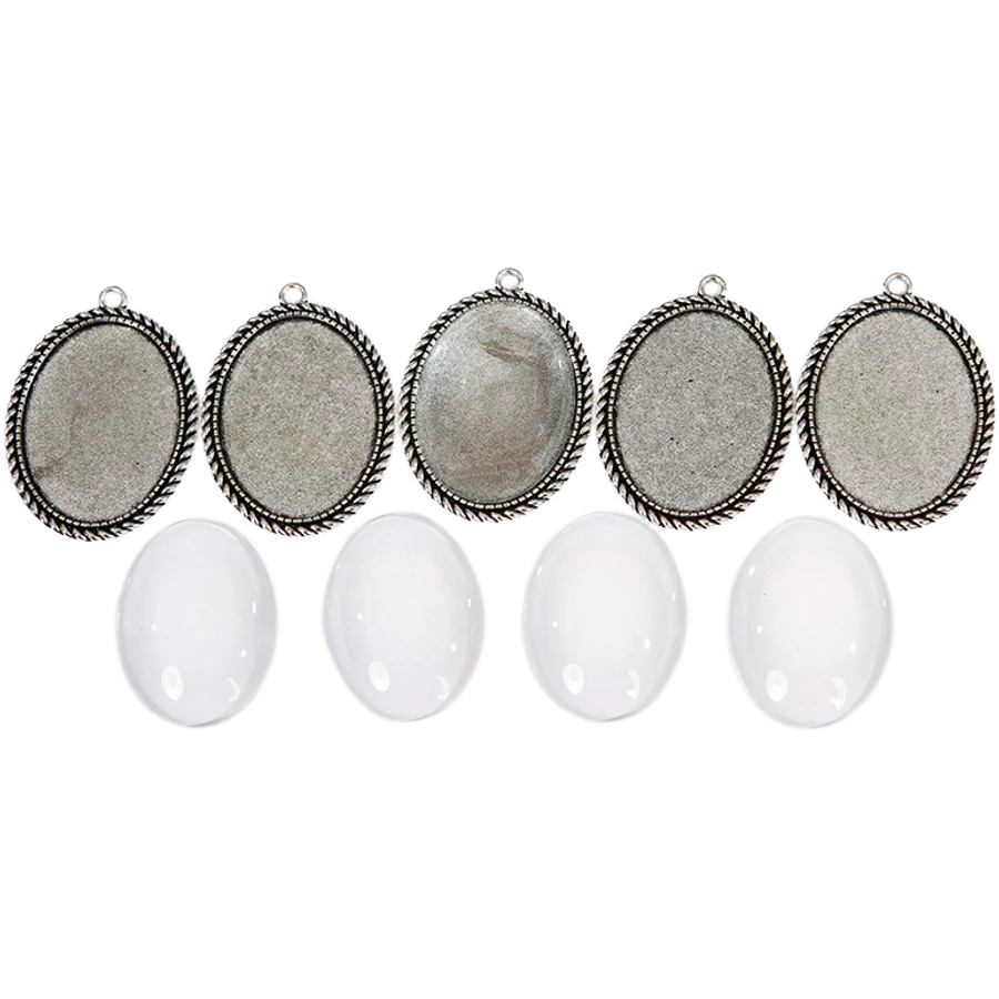 Smycketillbehör i  metall - Antik - halsbandsmedaljong med lins, 30x40 mm (5 stycken per pack) - silver