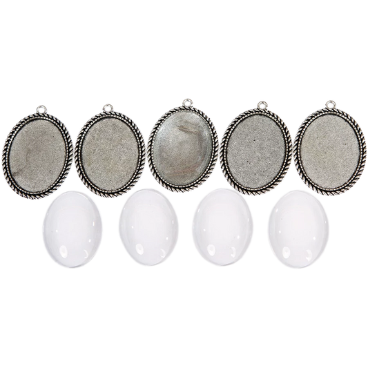 Smycketillbehör i  metall - Antik - halsbandsmedaljong med lins, 30x40 mm (5 stycken per pack) - silver