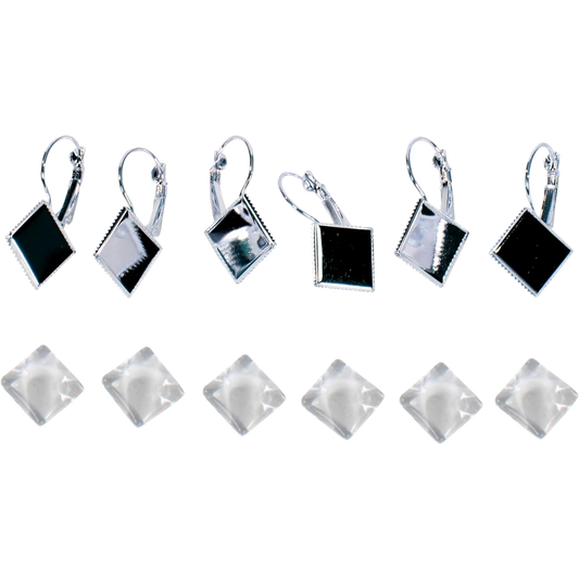 Smycketillbehör i  metall - örhängen med baslins, 12 x 12 mm (3 par/pack) - silver