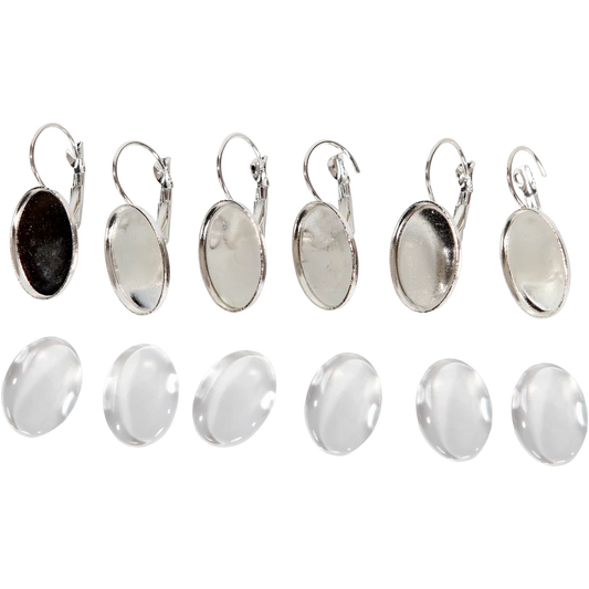 Smycketillbehör i  metall - slät - med baslins, 13 x 18 mm (3 par per pack) - silver