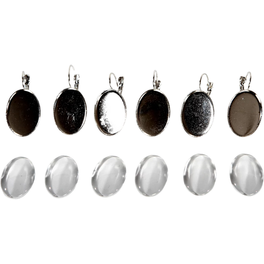 Smycketillbehör i  metall - örhängen - slät - med baslins, 18 x 25 mm (3 par/pack) - silver