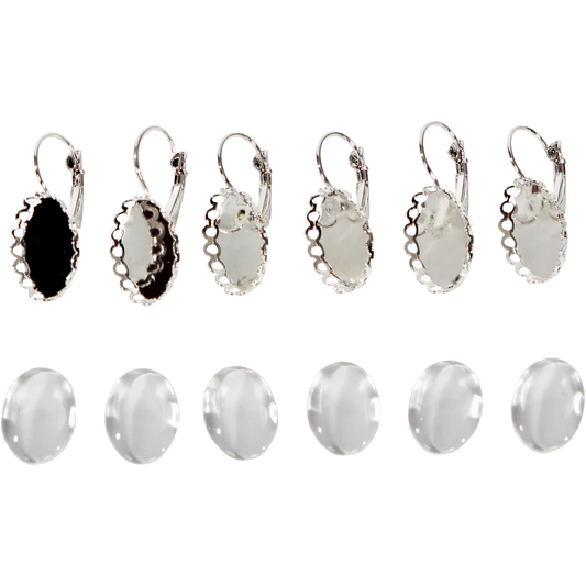 Smycketillbehör i  metall - blomma - med baslins, 13 x 18 mm (3 par per pack) - silver