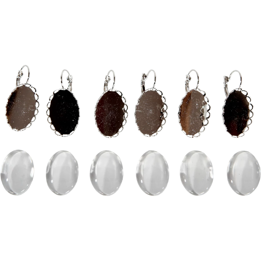 Smycketillbehör i  metall - örhängen - med baslins, 18 x 25 mm (3 par/pack) - silver