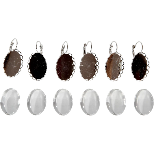 Smycketillbehör i  metall - örhängen - blomma - med baslins, 18 x 25 mm (3 par/pack) - silver