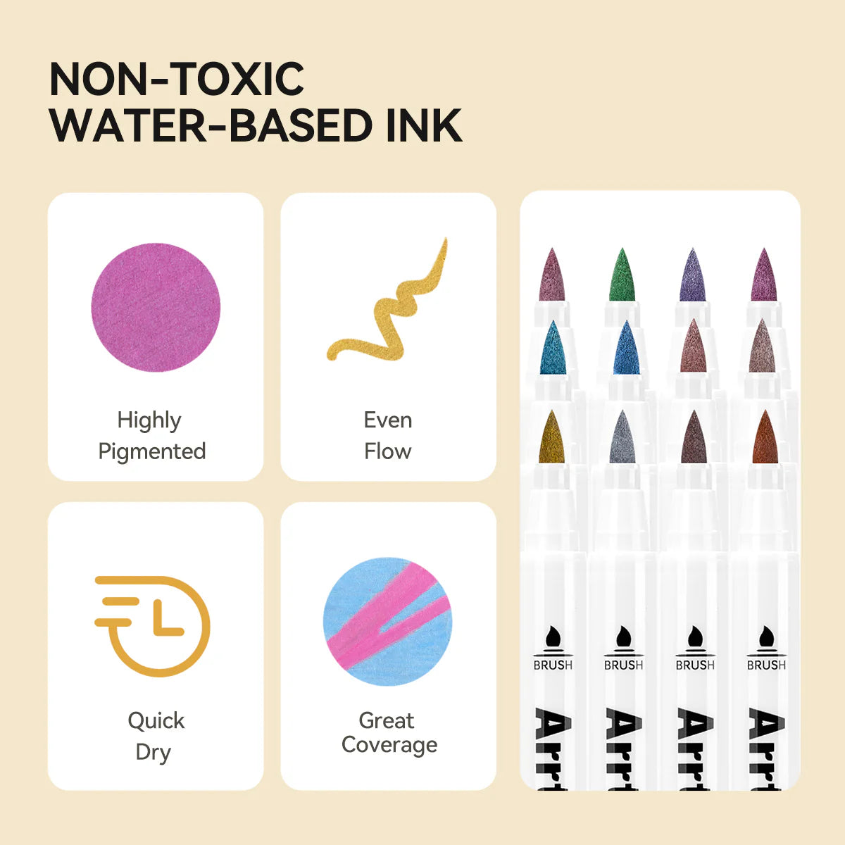 Arrtx Acrylic Marker Metallic Colors 12-pack