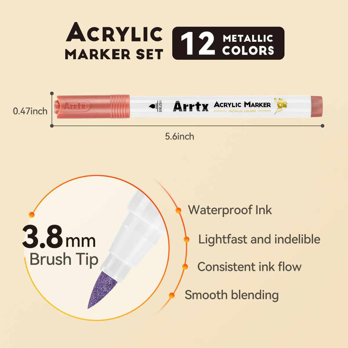Arrtx Acrylic Marker Metallic Colors 12-pack