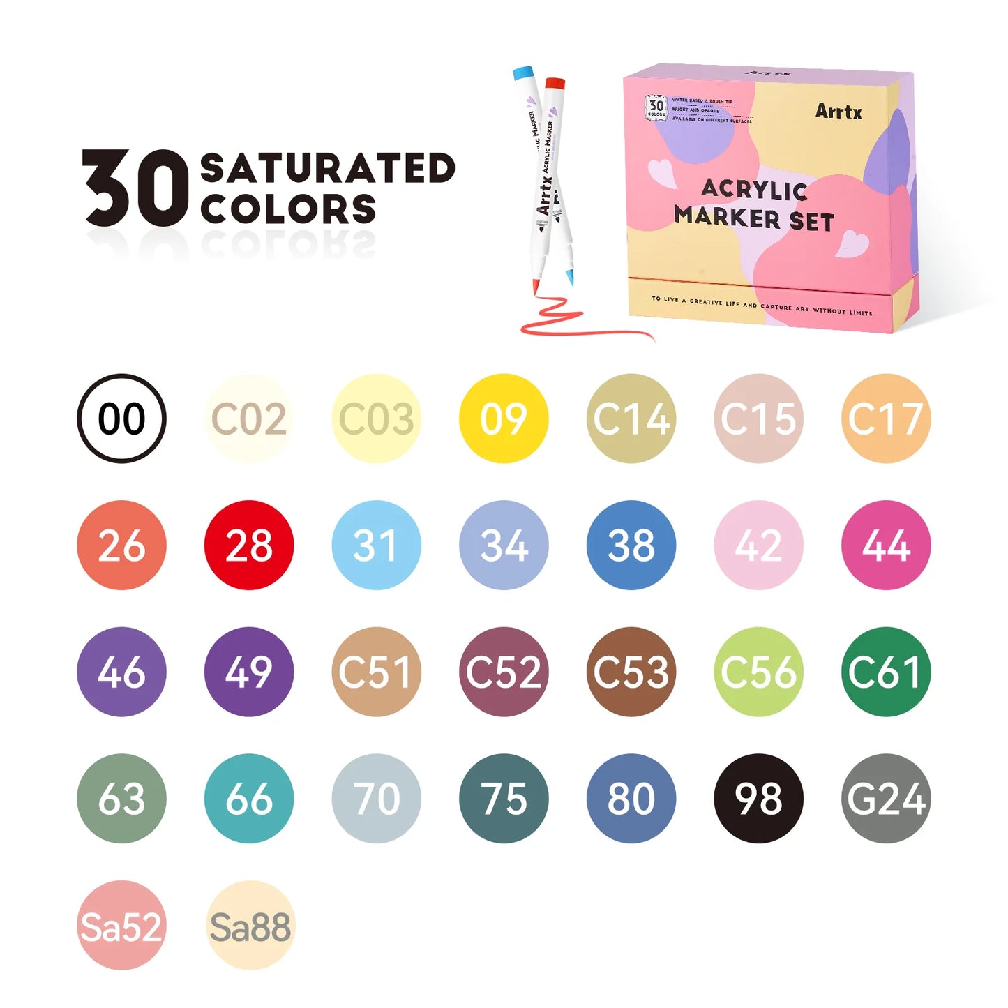 Arrtx Akrylpennor – 30 Färger 30D