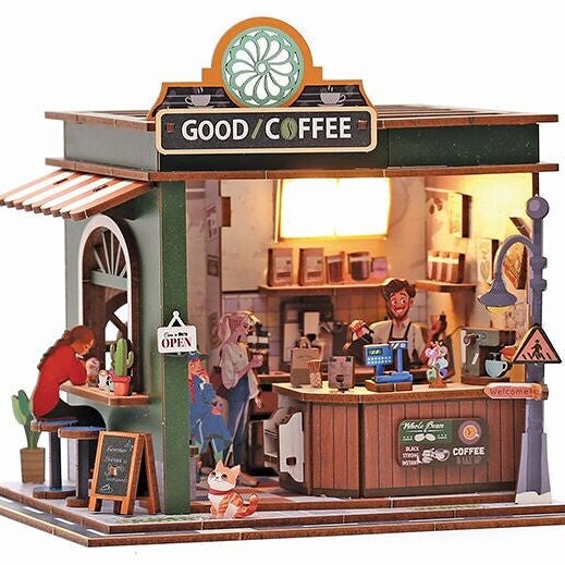 Coffee Shop – 3D-modell i trä med LED