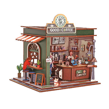 Coffee Shop – 3D-modell i trä med LED