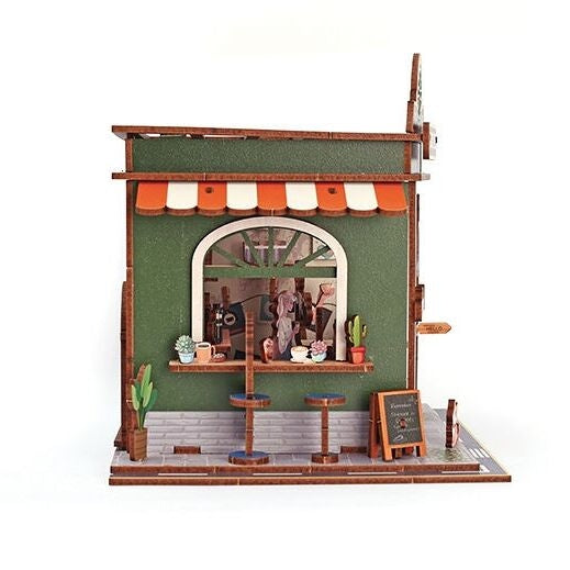 Coffee Shop – 3D-modell i trä med LED