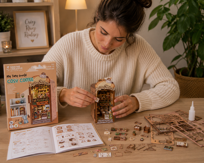 Cosy Coffee – 3D-modell i trä med LED