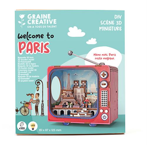 Welcome to Paris 3D-trämodell visas öppnad för att visa miniatyrscenen
