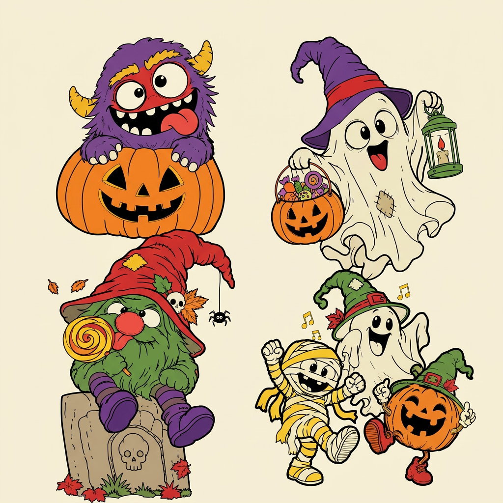 Färglagda Halloweenmotiv för nyhetsbrevet